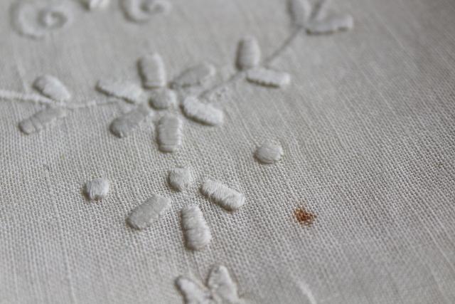antique pure linen pillowcases w/ whitework embroidery, huge lovely monogram G