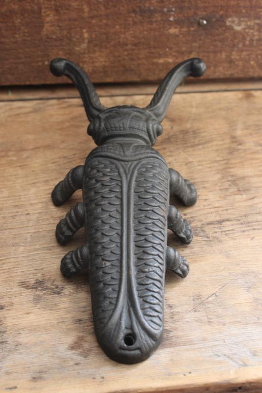 antique reproduction cast iron beetle boot jack, vintage Iron Art bootjack 