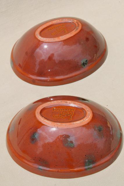 antique reproduction redware food molds, Kathy pottery primitives pudding mold pans