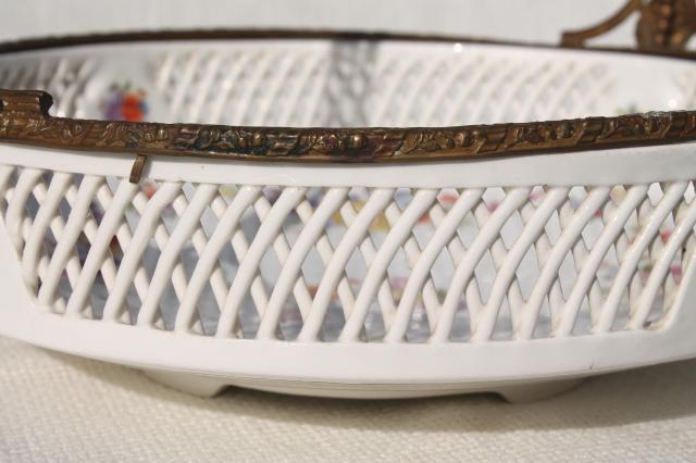 antique reticulated china brides basket bowl, Dresden porcelain style Royal Vienna Austria