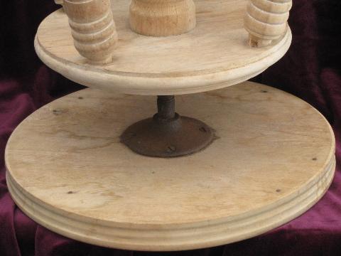 antique round seat piano stool, stripped wood w/ original iron hardware