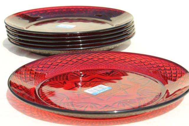 antique ruby red pattern Cristal d'Arques Arcoroc dinner plates set of six