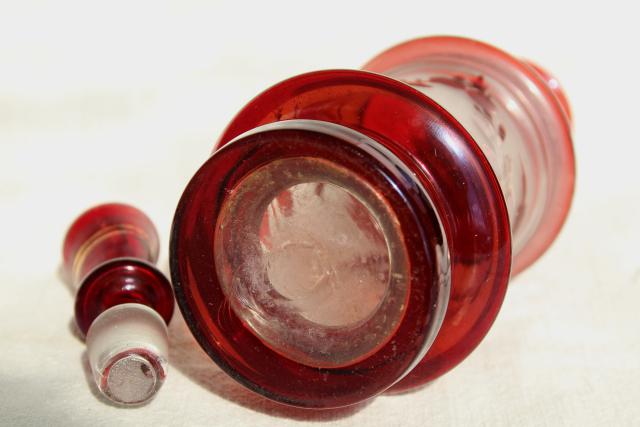 antique ruby stain hand blown glass decanter bottle, early 1900s vintage Bohemian glass