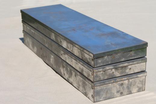 antique safe deposit boxes, old tin document box drawers w/ handles, early 1900s vintage