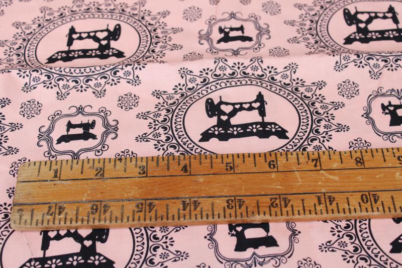 antique sewing machine silhouettes print cotton fabric quilting weight material
