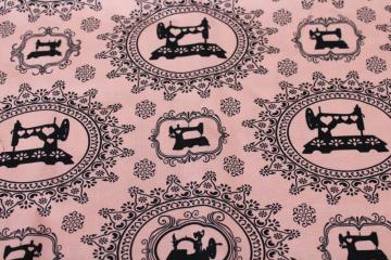 antique sewing machine silhouettes print cotton fabric quilting weight material