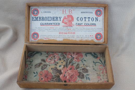 antique sewing thread case, advertising display box for Turkey Red embroidery cotton