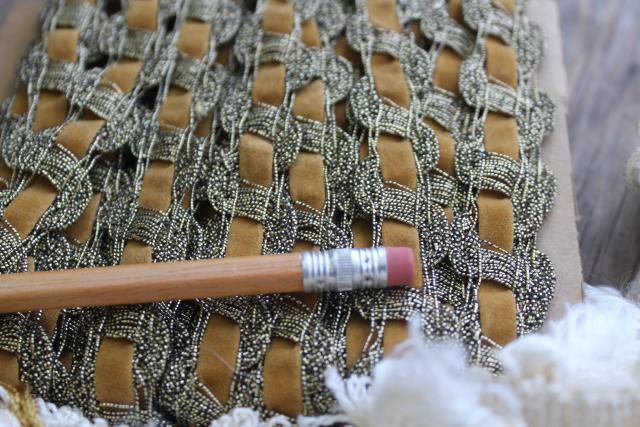 antique sewing / upholstery / lampshade trim, early 1900s vintage mustard gold braid & fringe