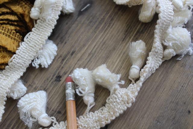 antique sewing / upholstery / lampshade trim, early 1900s vintage mustard gold braid & fringe