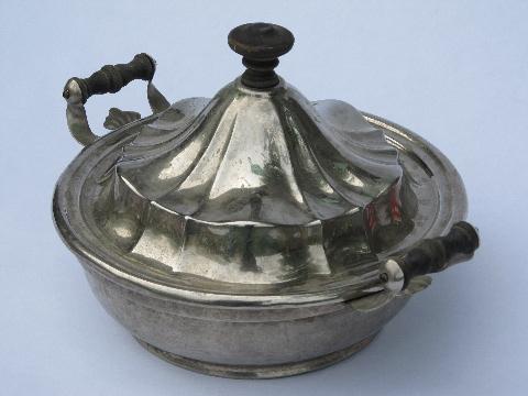 antique silver chafing dish, vintage silverplate covered serving bowl