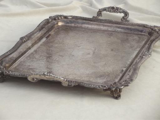 antique silver over copper tray, huge vintage estate silver plate serving tray