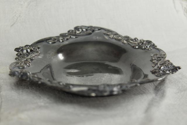 antique silver plate poppies pattern bread tray, 1920s vintage bowl or candy dish