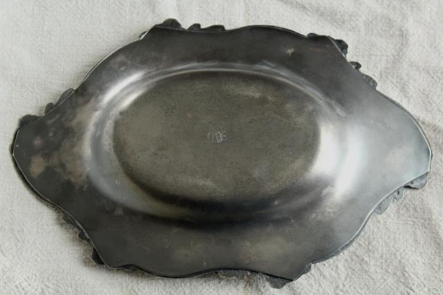 antique silver plate poppies pattern bread tray, 1920s vintage bowl or candy dish