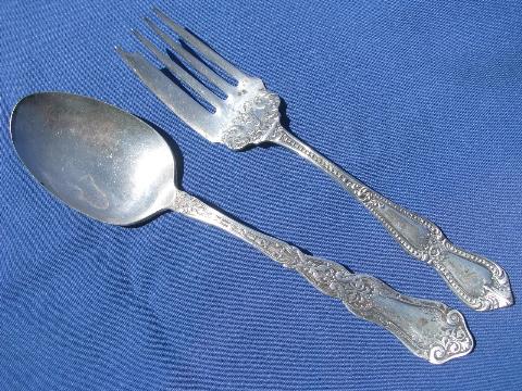 antique silver plate serving pieces, ornate pastry fork, knife etc.