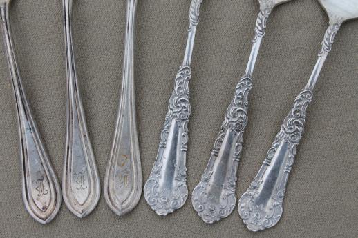 antique silver plate spoons, vintage flatware lot 20+ soup spoons mixed patterns