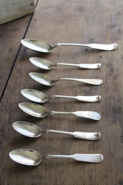 antique silverware, fiddle back spoons, German silver and silverplate flatware