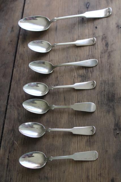 antique silverware, fiddle back spoons, German silver and silverplate flatware