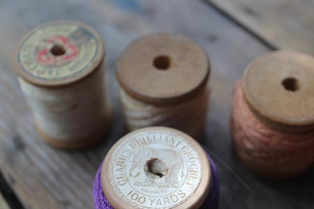 antique spools of sewing thread & wood spools w/ old cotton string, primitive style
