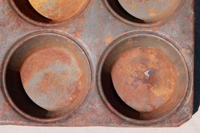 antique steel baking pan for mini hand pies or large muffins, vintage muffin pan