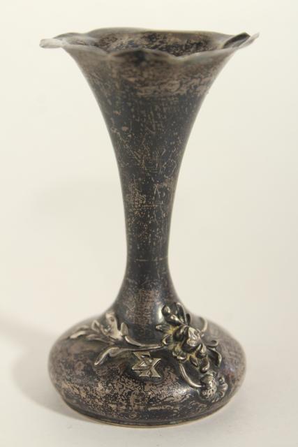 antique sterling silver bud vase, aesthetic art nouveau vintage violets vase