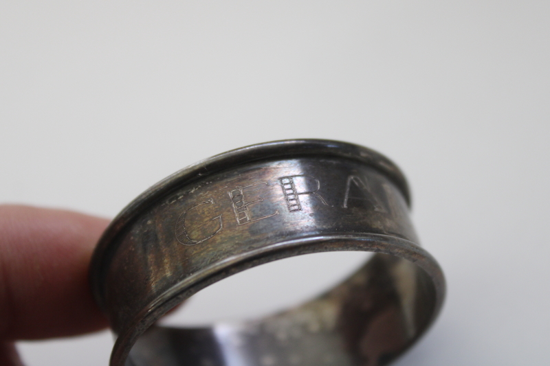 antique sterling silver napkin ring engraved name Geralyn, deco vintage