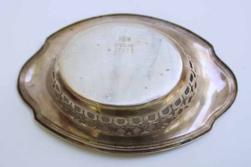 antique sterling silver nut bowl w/ pierced border, small trinket dish engraved script monogram