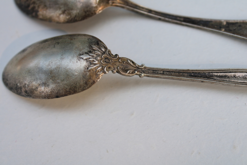 antique sterling silver spoons, tiny teaspoons or coffee spoons mismatched silverware Victorian vintage
