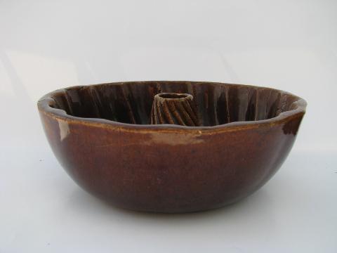 antique stoneware pottery pudding food mold, vintage turks head pan