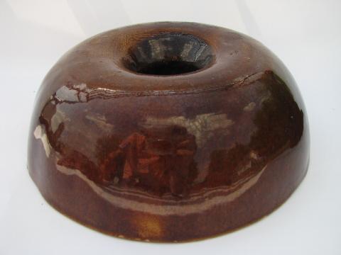 antique stoneware pottery pudding food mold, vintage turks head pan