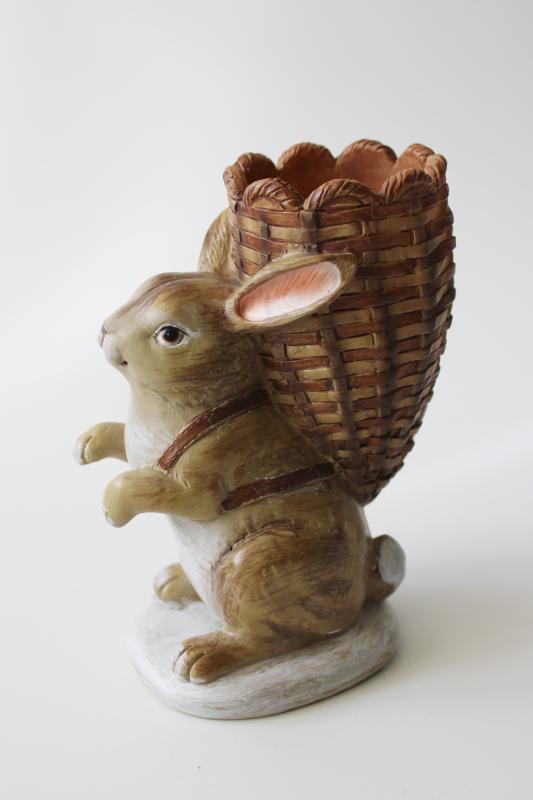 antique style resin Easter bunny w/ basket on his back, candy container or candle holder