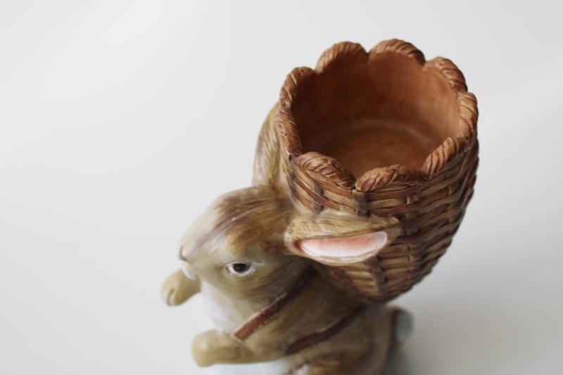 antique style resin Easter bunny w/ basket on his back, candy container or candle holder