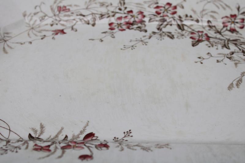 antique transferware china rectangular platter or tray, unicorn mark Wedgwood dianthus floral
