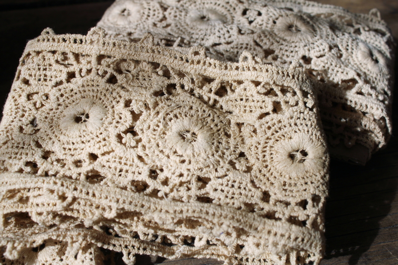 antique turn of the century vintage chemical lace, Victorian era cotton lace trim or insertion