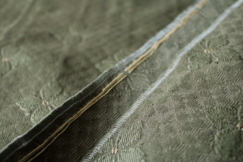 antique upholstery fabric, dark olive green flowers woven jacquard
