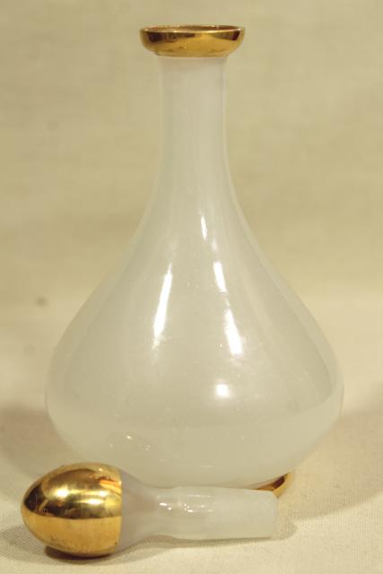 antique vanity or barbers bottle, gold & white opalescent milk glass or camphor glass