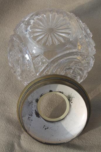 antique vanity table jars - celluloid powder box, brilliant glass enamel hair receiver
