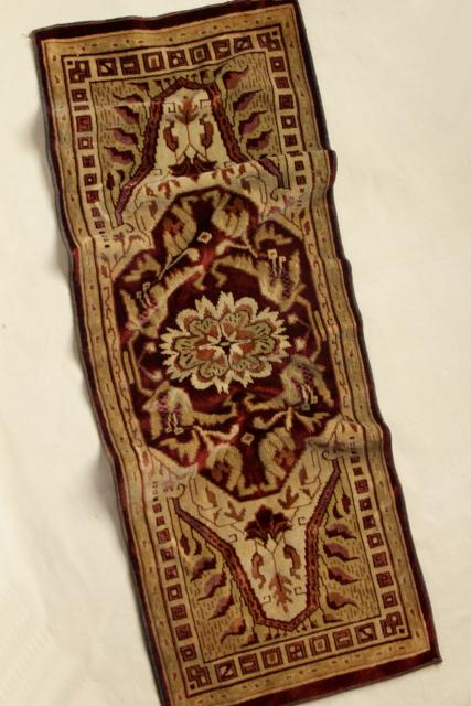 antique velvet table runner, oriental rug print Arts & Crafts vintage 1920