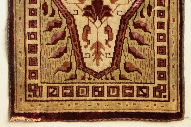 antique velvet table runner, oriental rug print Arts & Crafts vintage 1920