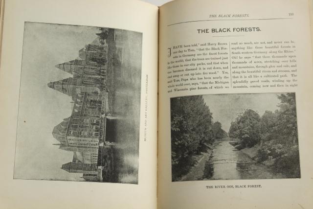 antique vintage 1890s world tour travelogue geography book, black & white travel photos