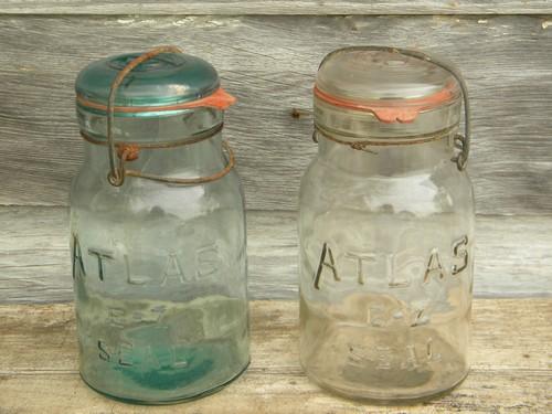antique vintage Atlas E-Z Seal storage jars / canisters wrinkled glass