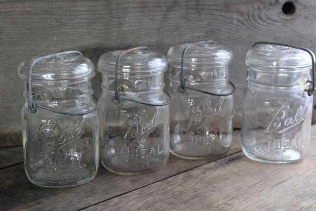 antique vintage Ball Ideal jars glass pint size canning jars w/ bail lids