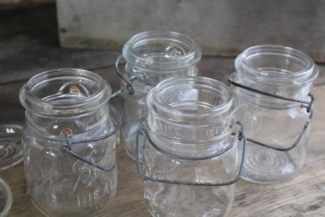 antique vintage Ball Ideal jars glass pint size canning jars w/ bail lids