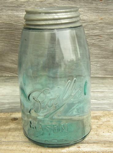 antique vintage Ball sloped shoulder blue fruit jars w/wrinkled glass