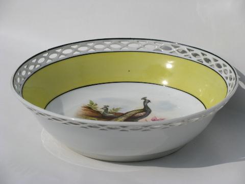 antique vintage Bavaria china, large bowl w/ peacock