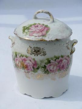 antique vintage Bavaria pink roses pattern china, condensed milk holder