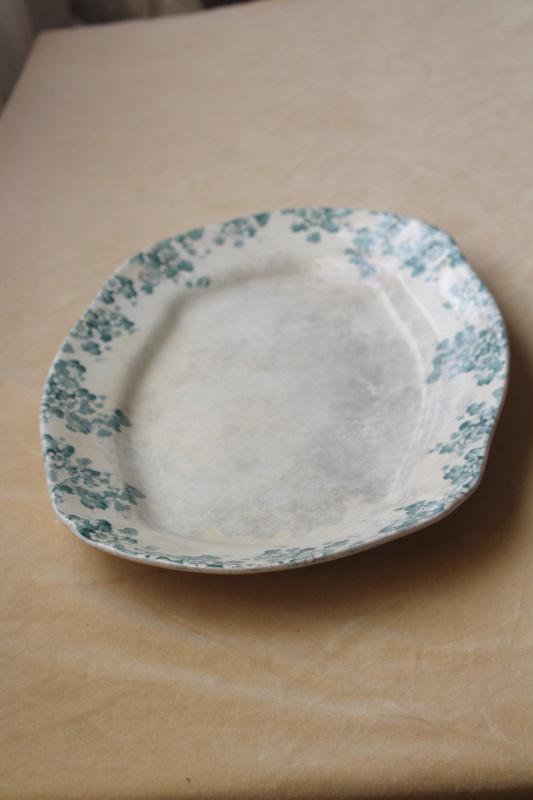 antique vintage British Anchor pottery, aqua blue tranferware china platter