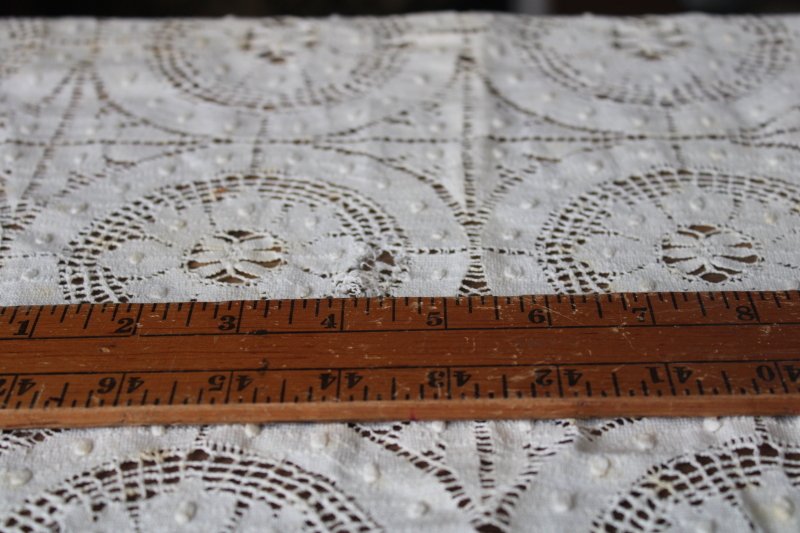 antique vintage Cluny lace tablecloth, square parlor table cover ivory cotton lace