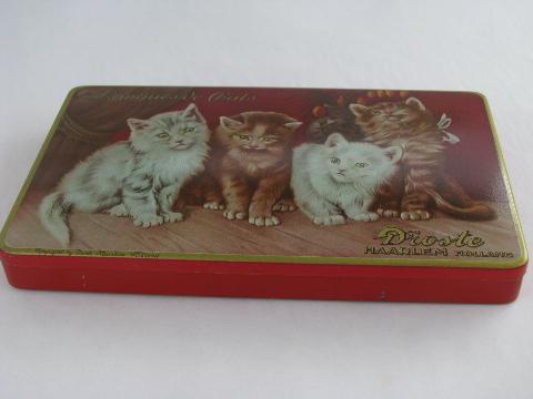 antique vintage Droste cocoa Dutch chocolate candy box, litho tin w/ cats
