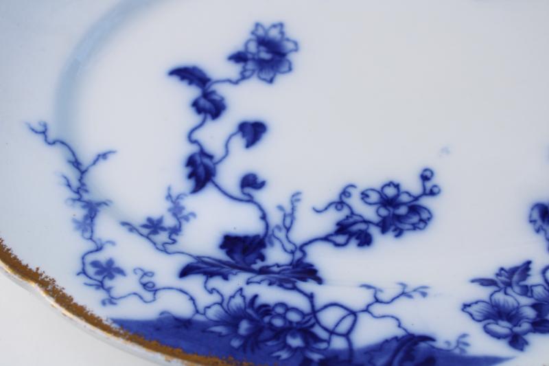 antique vintage Duchess floral flow blue & white platter w/ gold, Grindley England