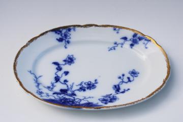 antique vintage Duchess floral flow blue & white platter w/ gold, Grindley England